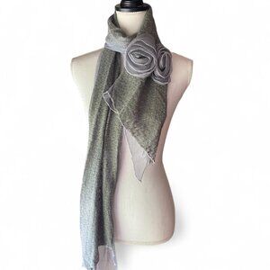 Gray knit and chiffon 76" scarf with rosettes Y2K whimsigoth boho